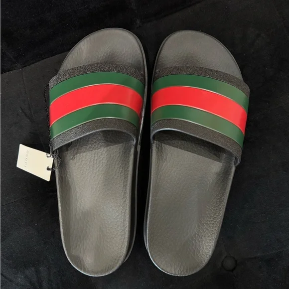 Gucci Black Slides with Red and Green Bands NEW Gucci Pursuit GG Logo Slide Sandal (Women) EU 42 Black  main image 3